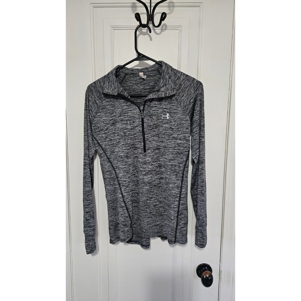 Under Armour HeatGear Loose 1/4 Zip Top Womens Sz Small Heathered Black Athletic